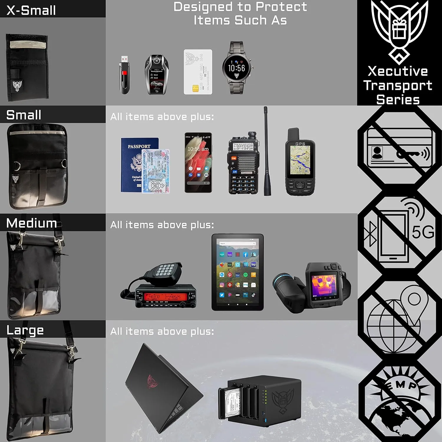 ~ Faraday Bag for Phones and Other Small Electronics (11" x 9") ~ Data Security for Executive Travel ~ Shoulder Strap Included ~ Tracking/Hacking Defense