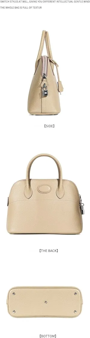 -Shell Bag with Detachable Strap and Hardware Lock Women's Genuine Top-Grade cowhide Leather Handbags
