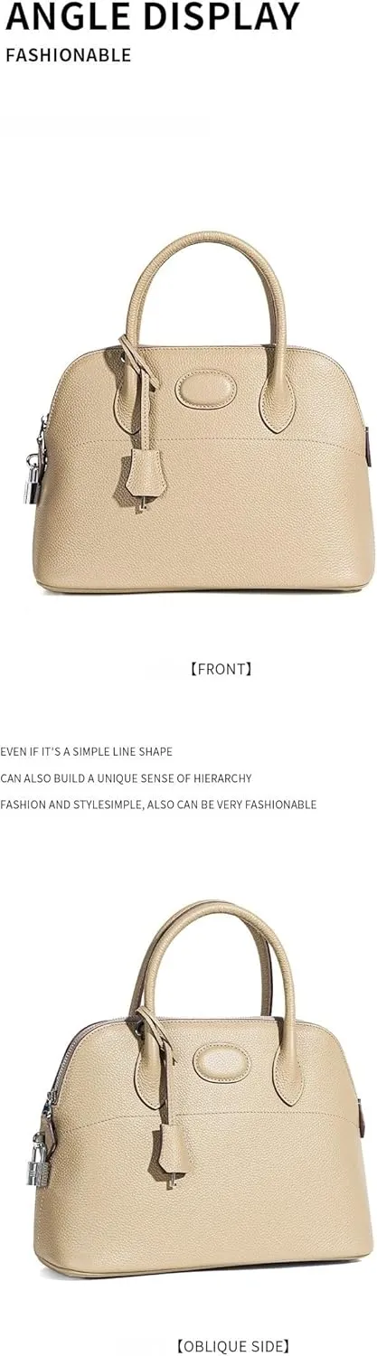 -Shell Bag with Detachable Strap and Hardware Lock Women's Genuine Top-Grade cowhide Leather Handbags