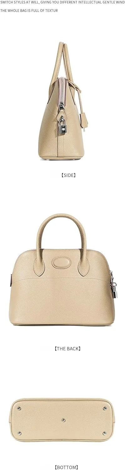 -Shell Bag with Detachable Strap and Hardware Lock Women's Genuine Top-Grade cowhide Leather Handbags