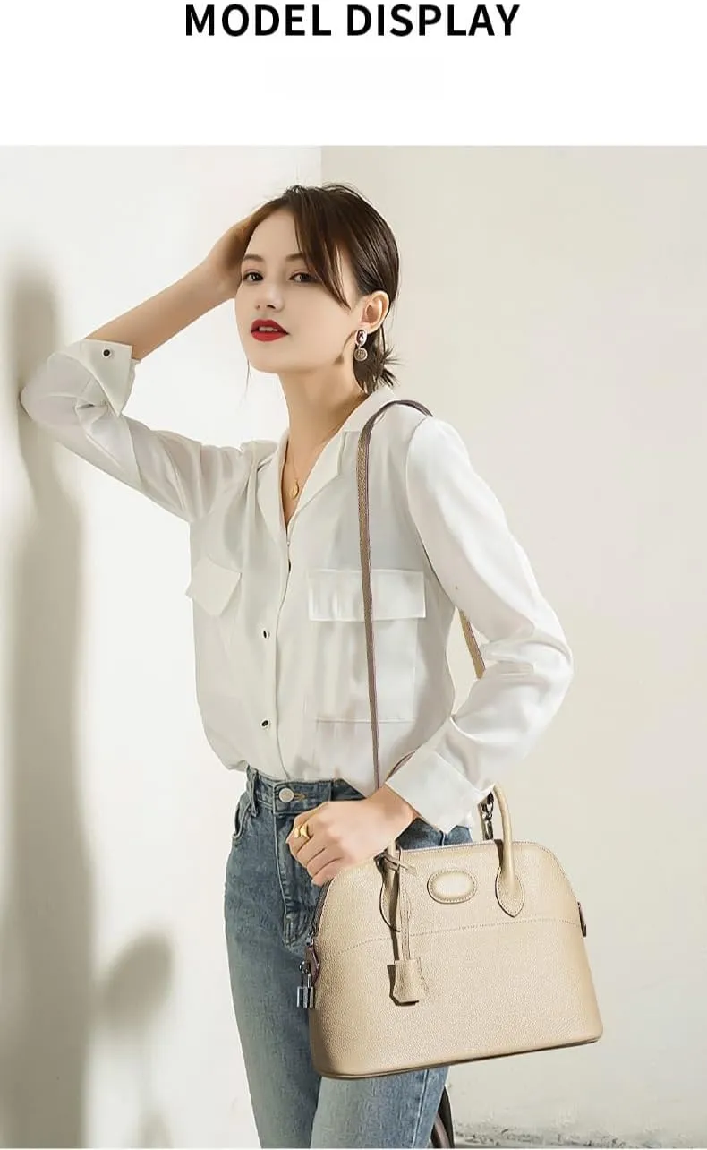 -Shell Bag with Detachable Strap and Hardware Lock Women's Genuine Top-Grade cowhide Leather Handbags