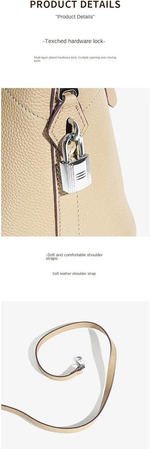 -Shell Bag with Detachable Strap and Hardware Lock Women's Genuine Top-Grade cowhide Leather Handbags