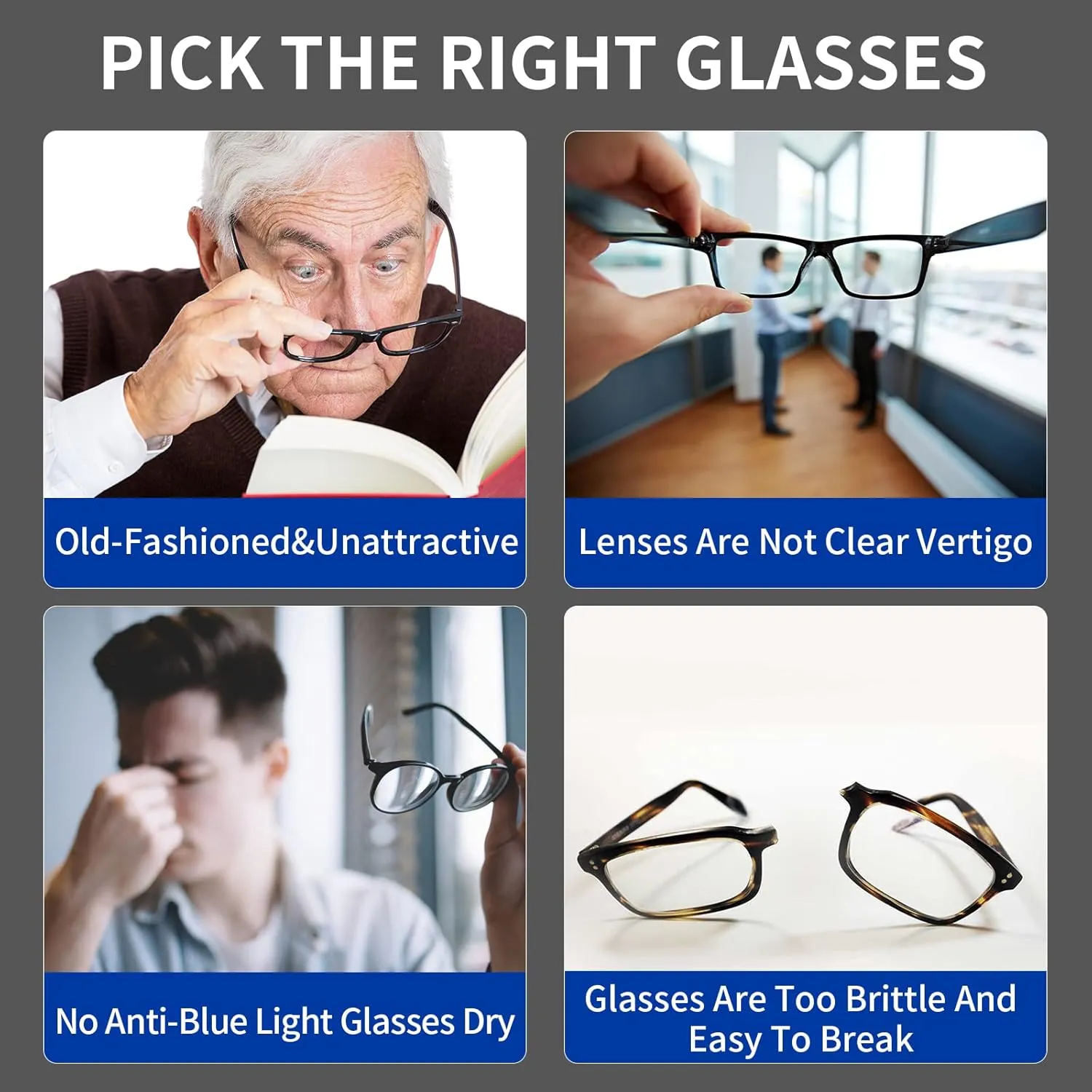 1.0-4.0x Mens Reading Glasses Blue Light Readers Glasses,3 Pack Lightweight Metal Mens Half Frame Reading Glasses