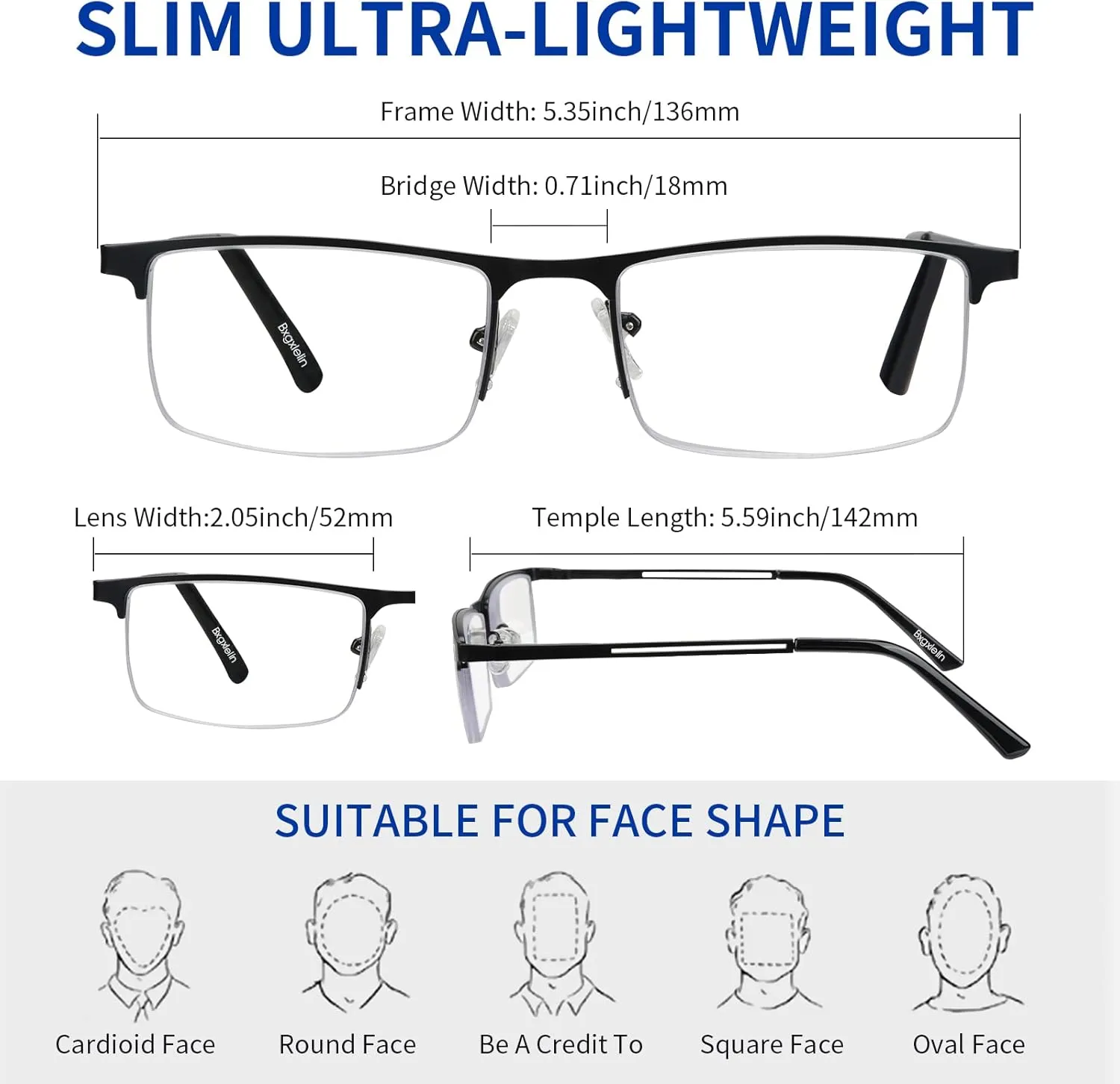 1.0-4.0x Mens Reading Glasses Blue Light Readers Glasses,3 Pack Lightweight Metal Mens Half Frame Reading Glasses
