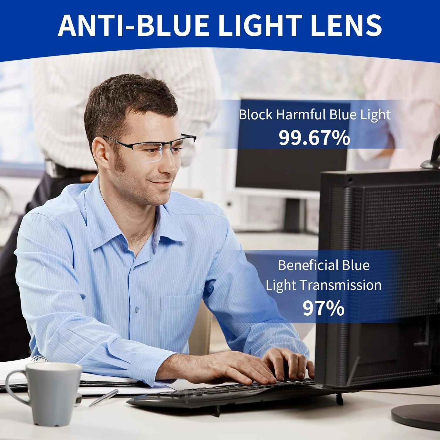 1.0-4.0x Mens Reading Glasses Blue Light Readers Glasses,3 Pack Lightweight Metal Mens Half Frame Reading Glasses