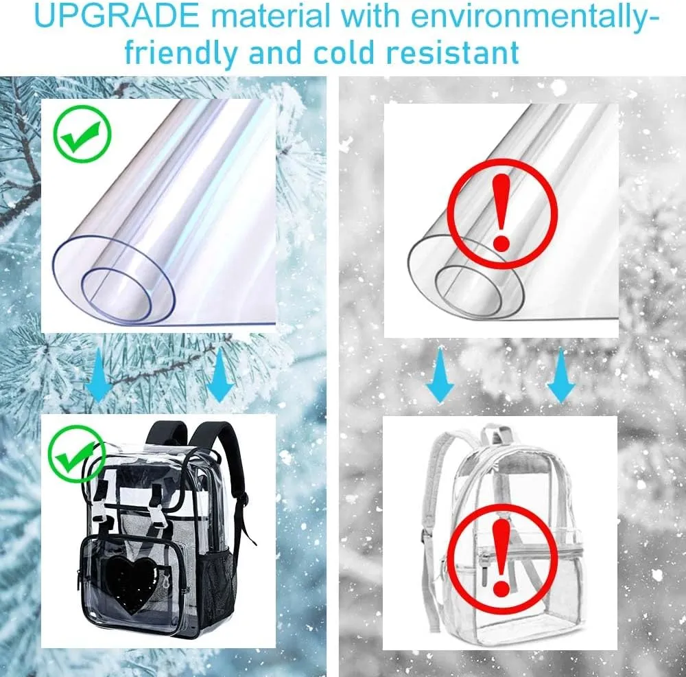 17" Sequin Clear Backpack for Girls - Sparkle Flip Design Stadium Approved 3Pcs Set, Heavy Duty PVC Bookbag for Concert/School (Black)
