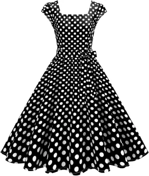 1950s Dress for Women Vintage Elegant Cap Sleeve Polka Dot Cocktail Party Dresses Rockabilly Homecoming Swing Dress