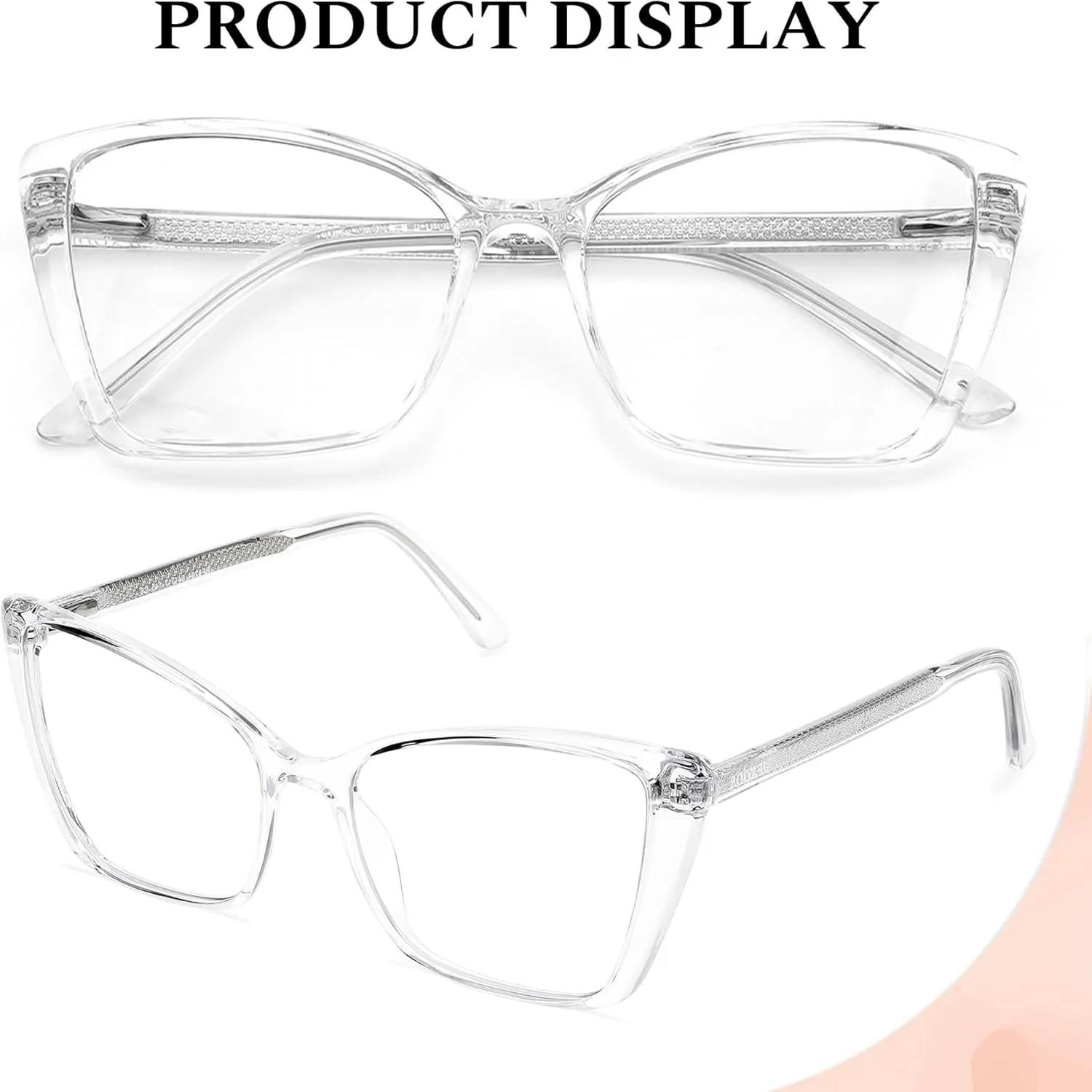 2 Pack Women's Oversized Blue Light Blocking Glasses, Trendy Cat Eye Computer Gaming Eyeglasses Anti Eyestrain & UV Glare RF6204 (Black   Clear Cateye Frame)