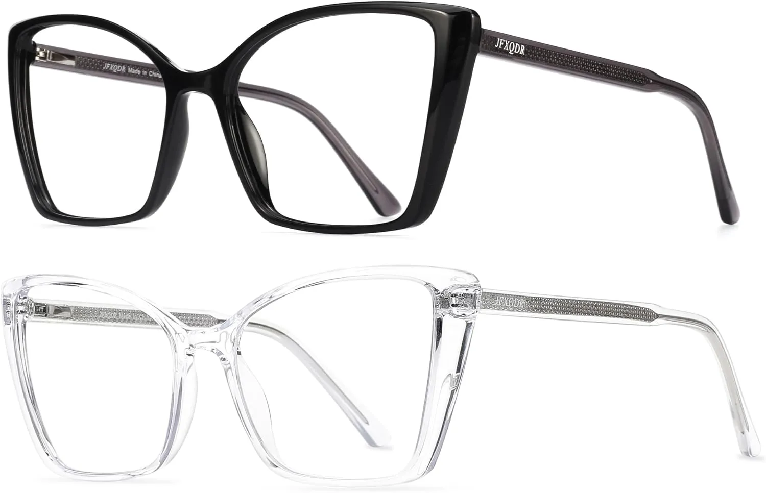 2 Pack Women's Oversized Blue Light Blocking Glasses, Trendy Cat Eye Computer Gaming Eyeglasses Anti Eyestrain & UV Glare RF6204 (Black   Clear Cateye Frame)
