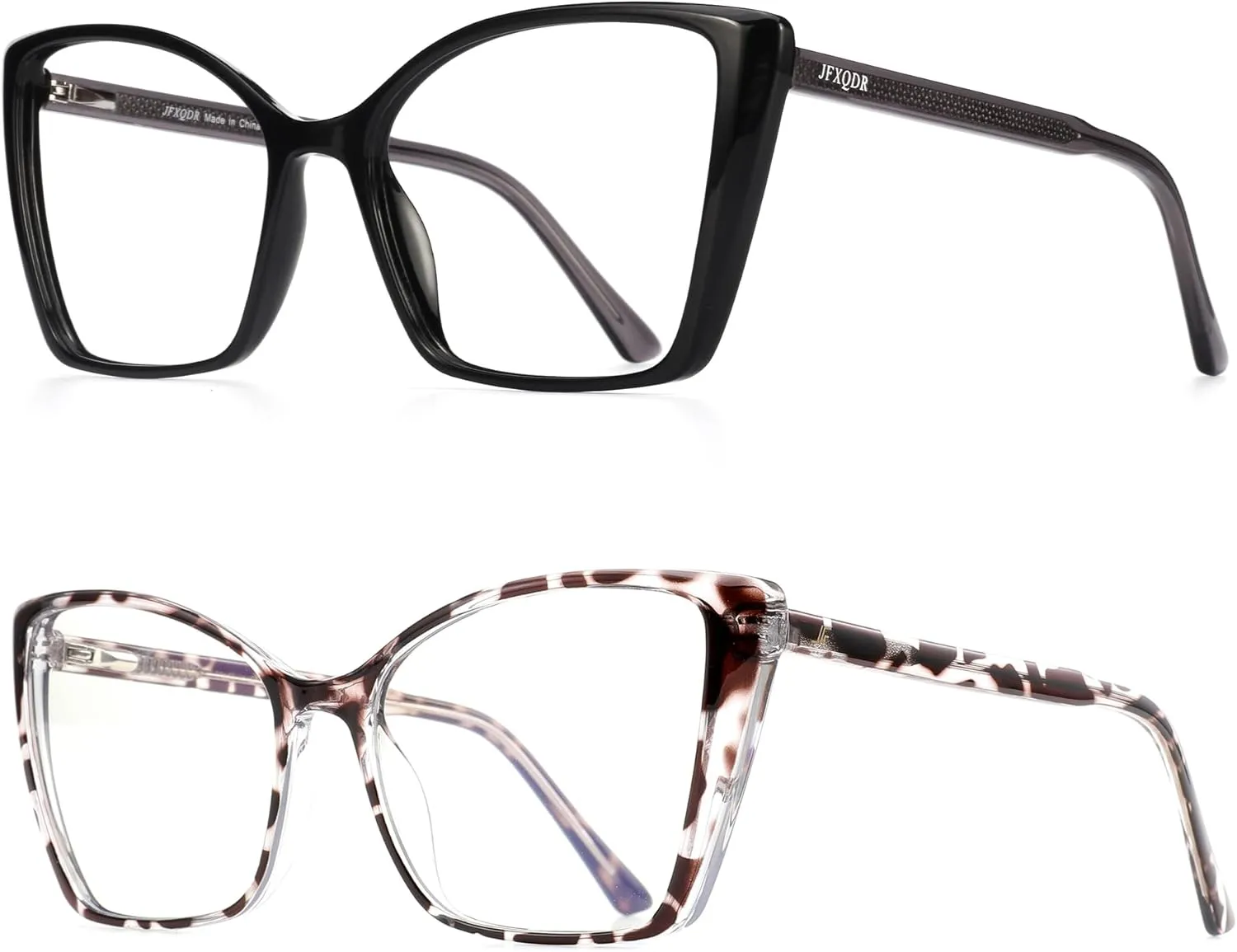 2 Pack Women's Oversized Blue Light Blocking Glasses, Trendy Cat Eye Computer Gaming Eyeglasses Anti Eyestrain & UV Glare RF6204 (Black   Leopard Cateye Frame)