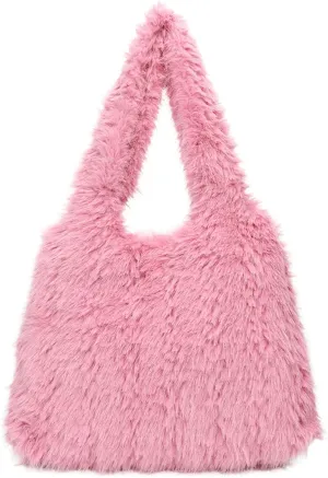2024 Winter Fall Plush Shoulder Bag Women Fuzzy Tote Soft Faux Fur Handbag Magnetic Closure Small Zip Pocket