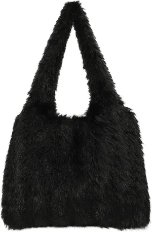 2024 Winter Fall Plush Shoulder Bag Women Fuzzy Tote Soft Faux Fur Handbag Magnetic Closure Small Zip Pocket