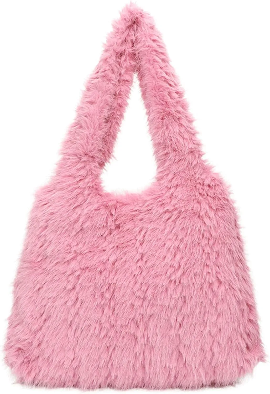 2024 Winter Fall Plush Shoulder Bag Women Fuzzy Tote Soft Faux Fur Handbag Magnetic Closure Small Zip Pocket
