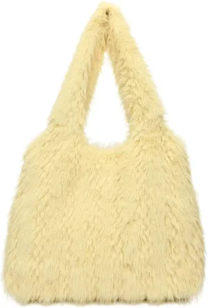 2024 Winter Fall Plush Shoulder Bag Women Fuzzy Tote Soft Faux Fur Handbag Magnetic Closure Small Zip Pocket