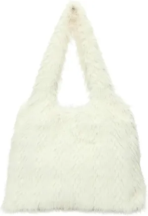 2024 Winter Fall Plush Shoulder Bag Women Fuzzy Tote Soft Faux Fur Handbag Magnetic Closure Small Zip Pocket