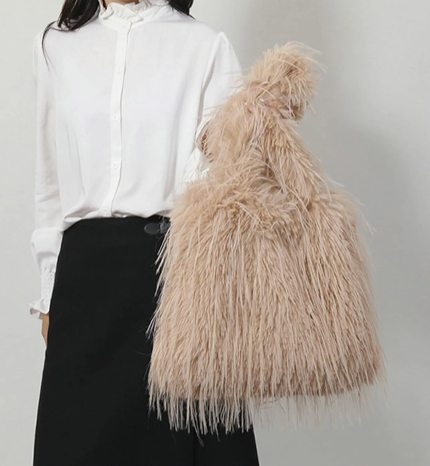 2024 Winter Plush Tote Bag Women Cozy Long Fur Shoulder Bag Soft Fuzzy Tote Fall Winter Purse Magnetic Multiple Colors