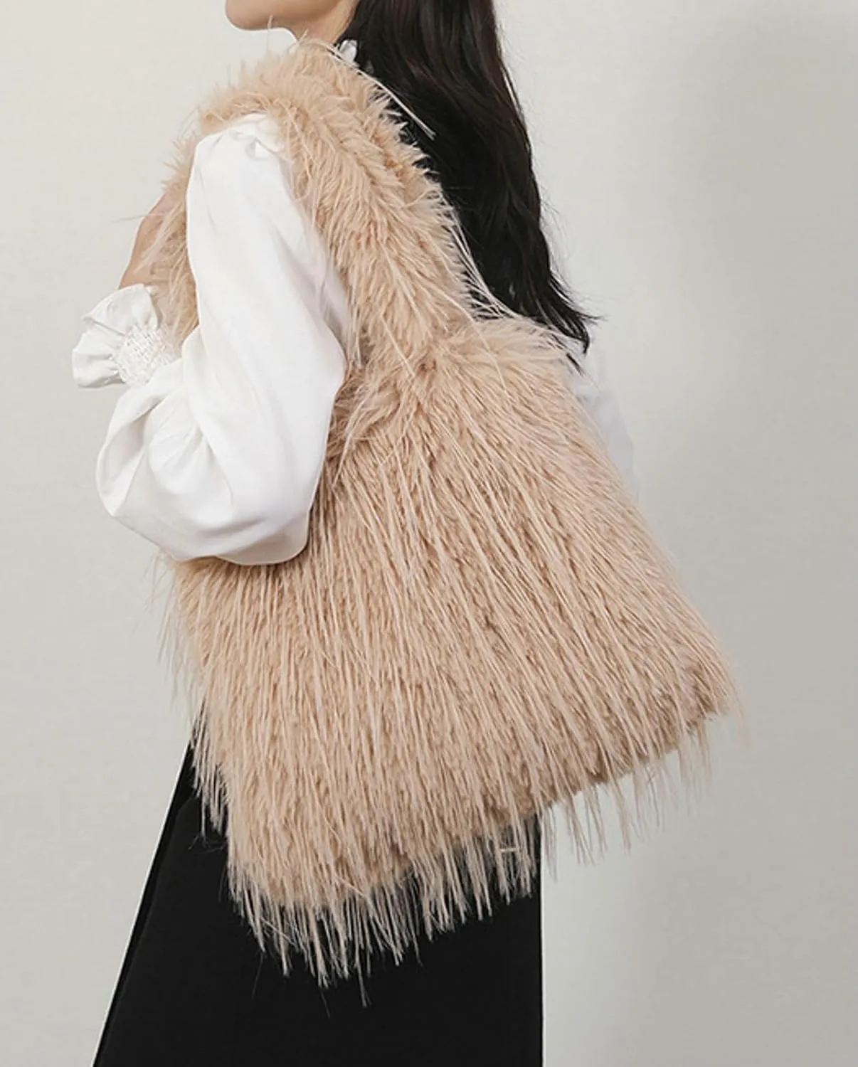2024 Winter Plush Tote Bag Women Cozy Long Fur Shoulder Bag Soft Fuzzy Tote Fall Winter Purse Magnetic Multiple Colors