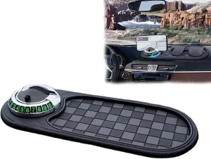 2025 Multifunction Car Anti-Slip Mat and Rotatable Phone Holder,Gray-Silver Dashboard Pad with Temporary Parking Number Pad for Phones Keys Sunglasses and Gadgets