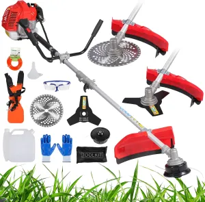 3-in-1 52cc 2-Cycle Weed Wacker Gas Powered, 18" Cutting Path Gas String Trimmer/Edger, 10" 3T/40T Gas Brush Cutter with Shoulder Strap, Powerful Weed Eater Gas Grass Trimmer for Lawn Care