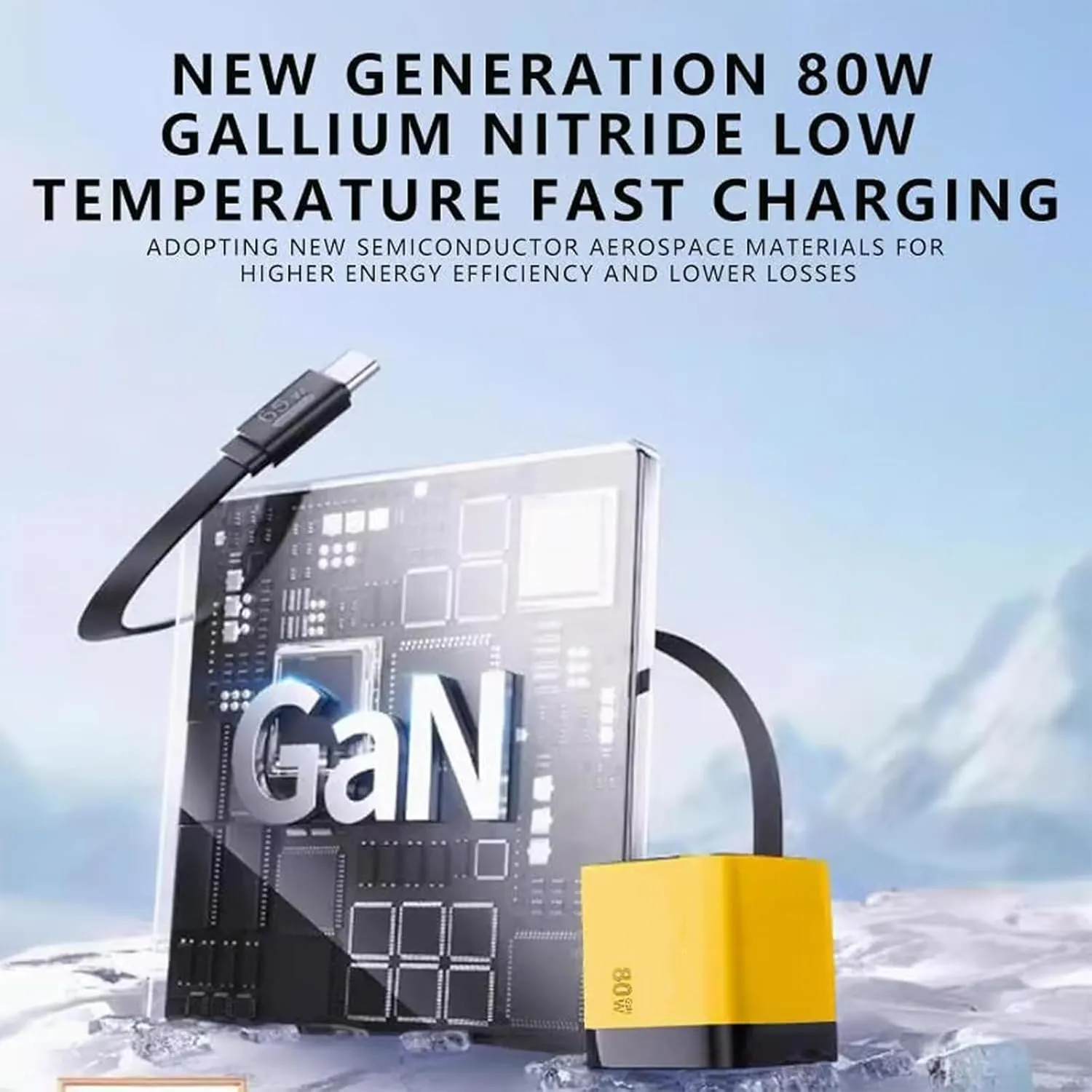 3 in 1 Gan Charger, Retractable 80w Max, Scalable 80w Max Fast Charger Module with Type-C Cable and 2 USB Ports, 3 in 1 Gan Charger for iPhone, Phone and Laptops (Yellow)