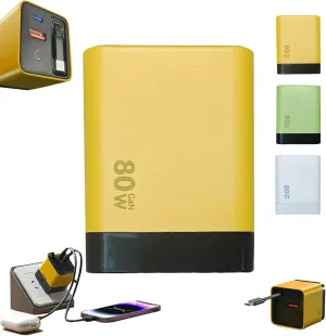 3 in 1 Gan Charger, Retractable 80w Max, Scalable 80w Max Fast Charger Module with Type-C Cable and 2 USB Ports, 3 in 1 Gan Charger for iPhone, Phone and Laptops (Yellow)