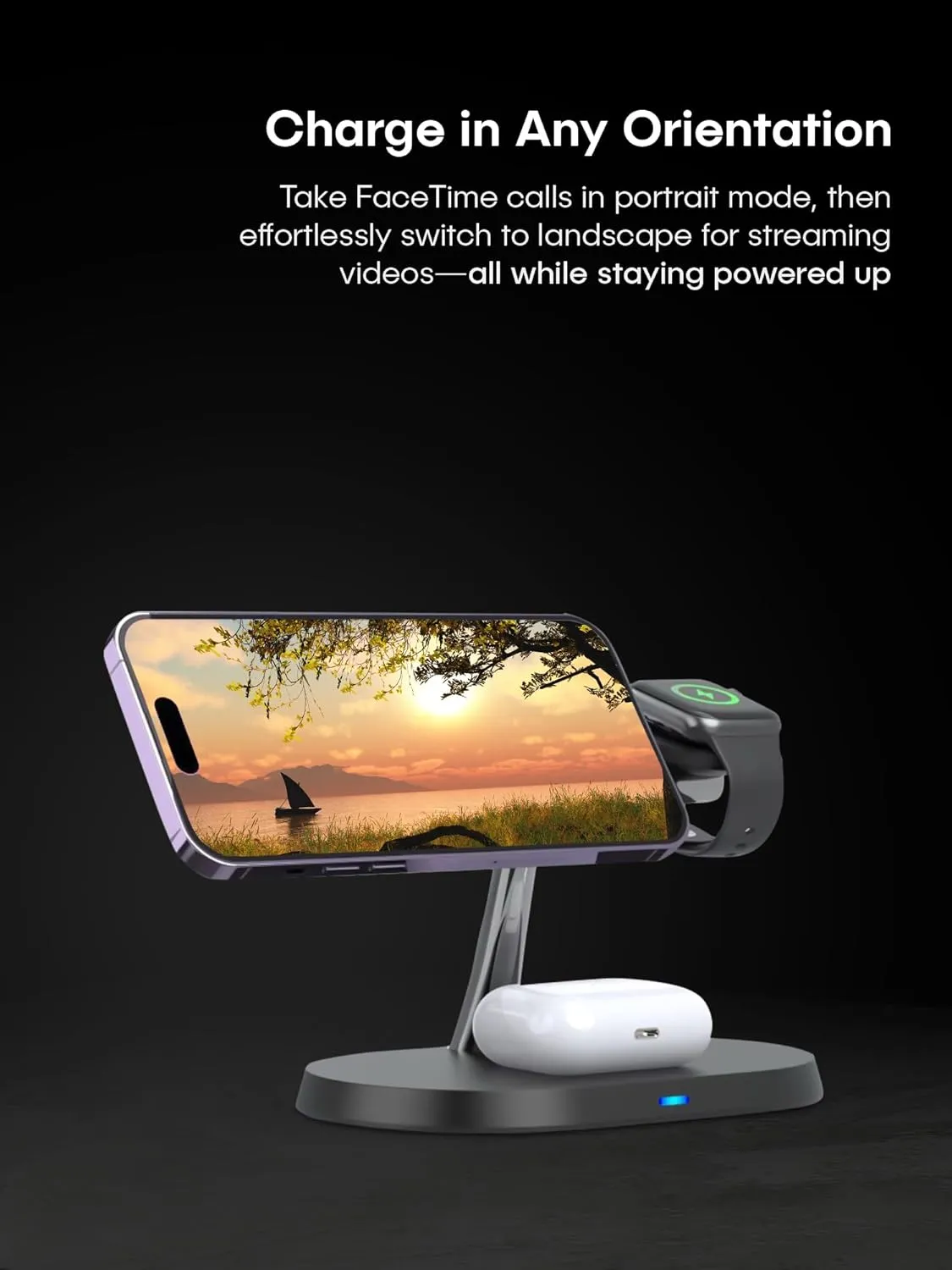 3-in-1 Wireless Charging Station for iPhone, Apple Watch & AirPods - Fast Magnetic Charger Stand, Compatible with iPhone 12-16 Series, Apple Watch Ultra & SE