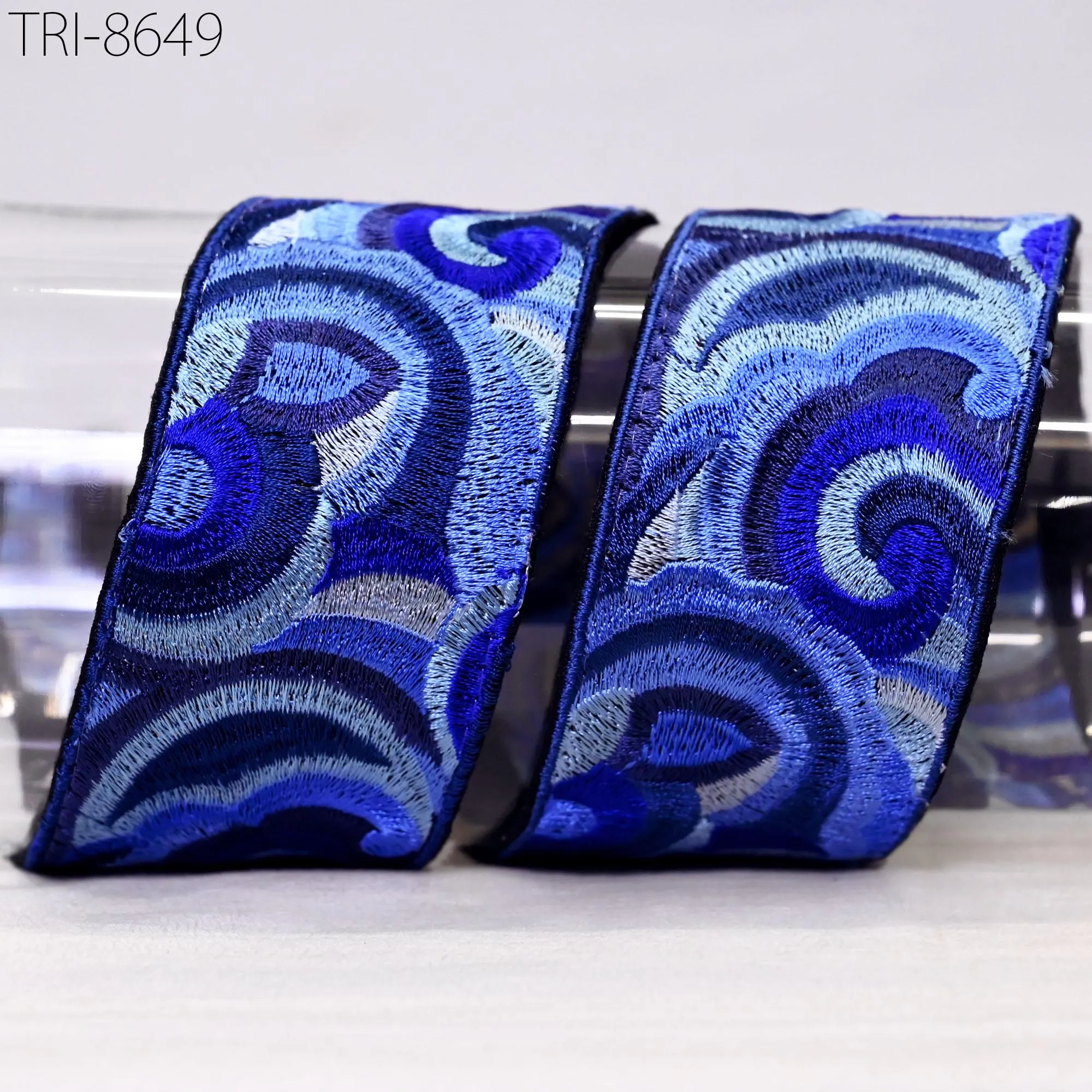 3 Yard Blue Embroidered 55mm Trim Sewing Accessories Embroidery Ribbon Indian Border Crafting Embellishment Belts Hats Tote Bags Costumes