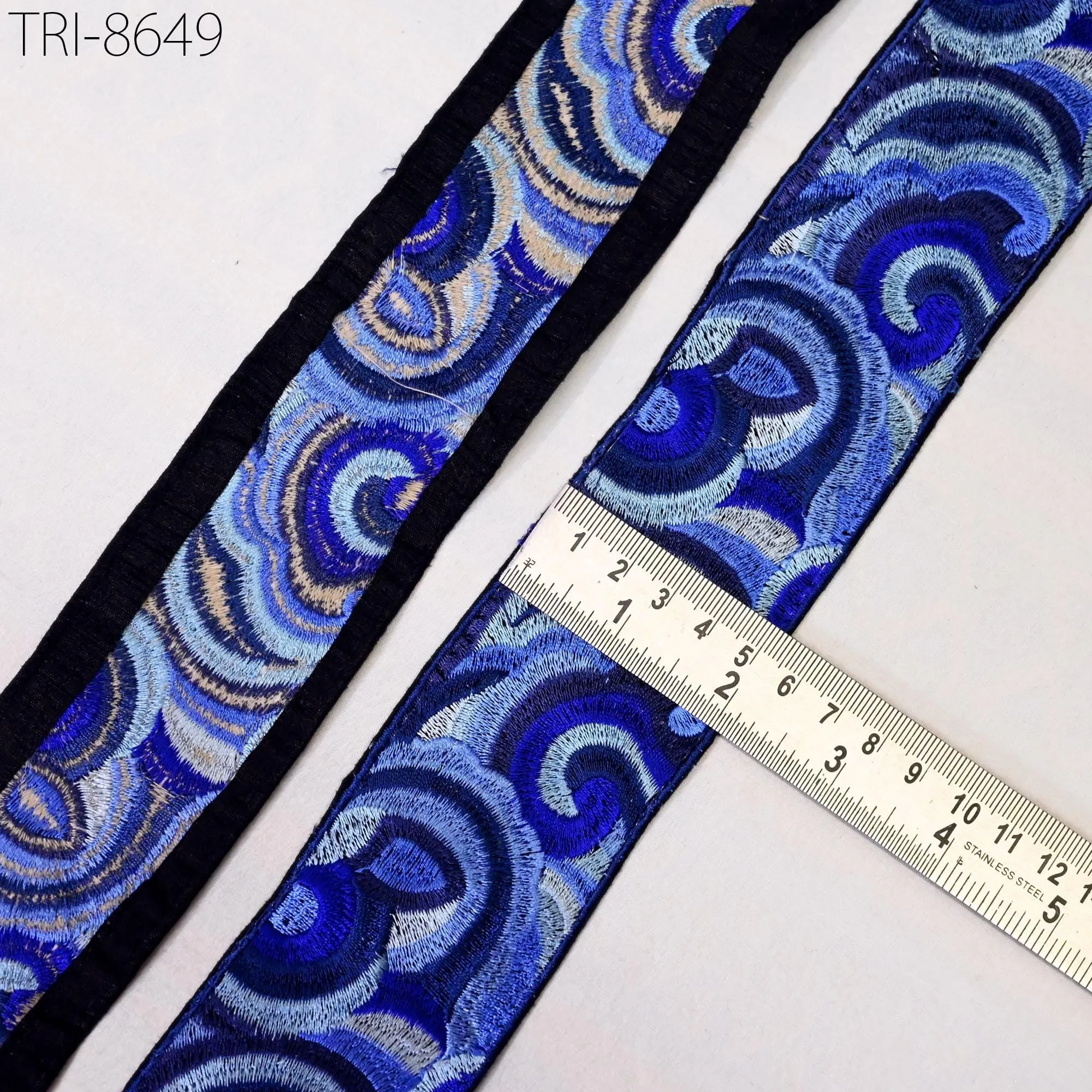 3 Yard Blue Embroidered 55mm Trim Sewing Accessories Embroidery Ribbon Indian Border Crafting Embellishment Belts Hats Tote Bags Costumes