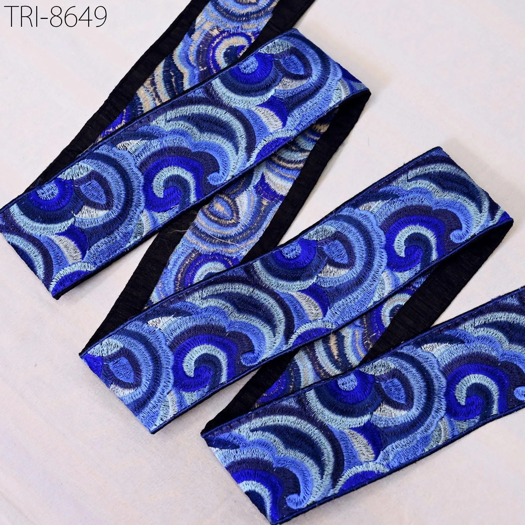 3 Yard Blue Embroidered 55mm Trim Sewing Accessories Embroidery Ribbon Indian Border Crafting Embellishment Belts Hats Tote Bags Costumes