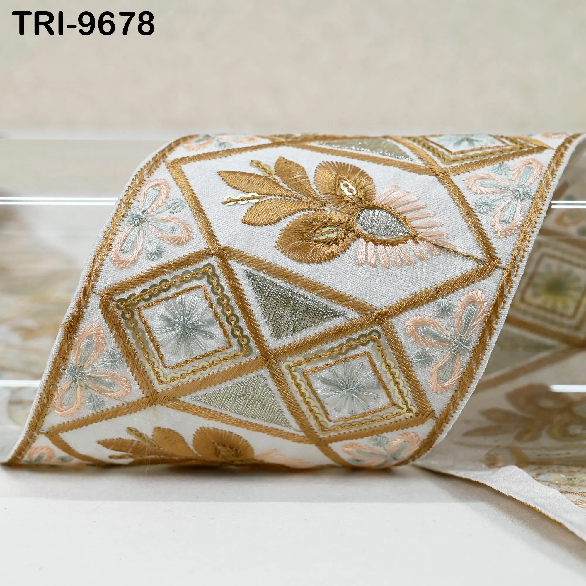 3 Yard Embroidered Fabric Trim Indian Embroidery Sari Border Crafting Saree Sewing Decorative Beach Bag Cushions Trimmings Ribbons Tape 9cm