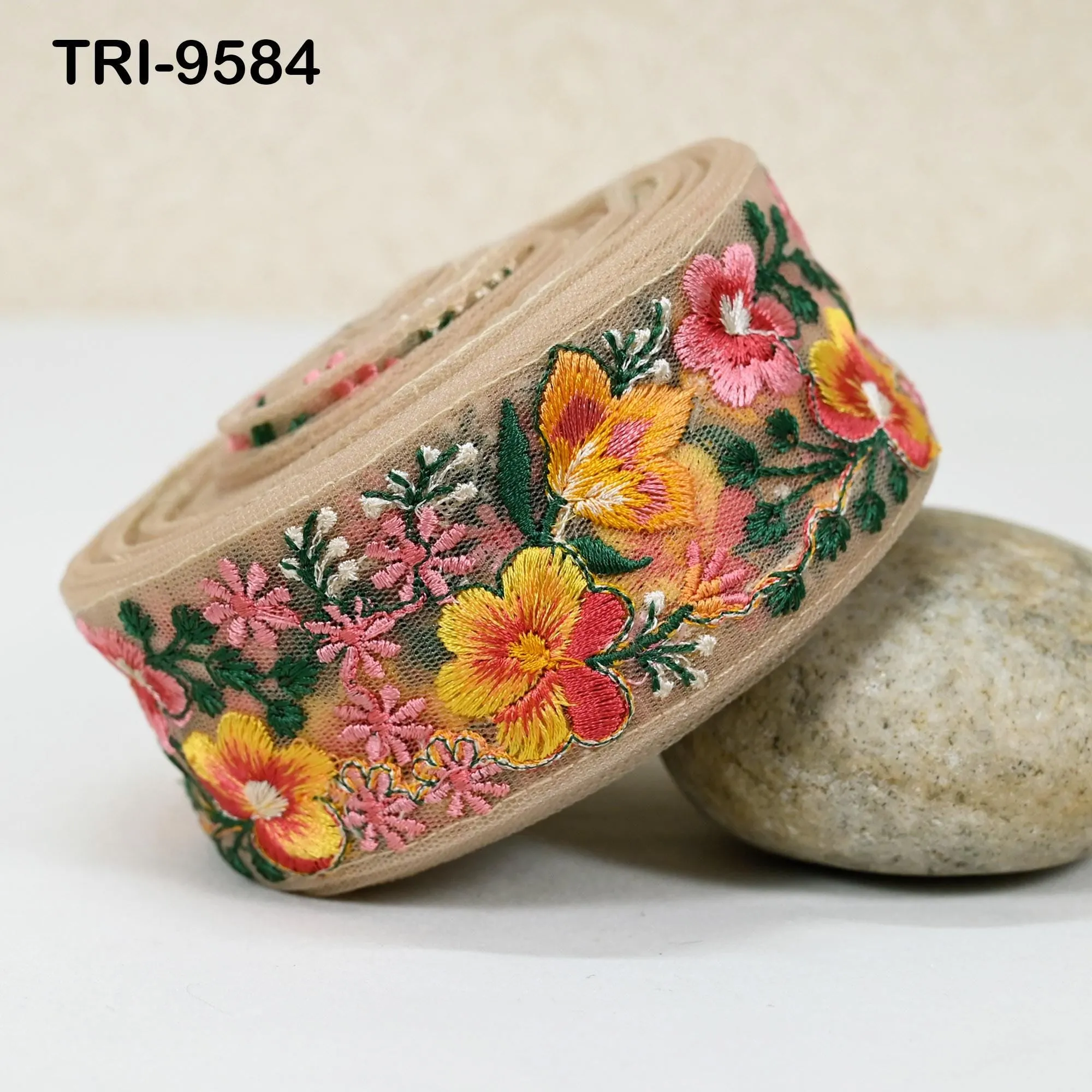 3 Yard Embroidery Ribbons Indian Trim DIY Crafting Hair Accessories Sari Border Wedding Sewing Dress Embroidered Embellishment Trimmings 5cm