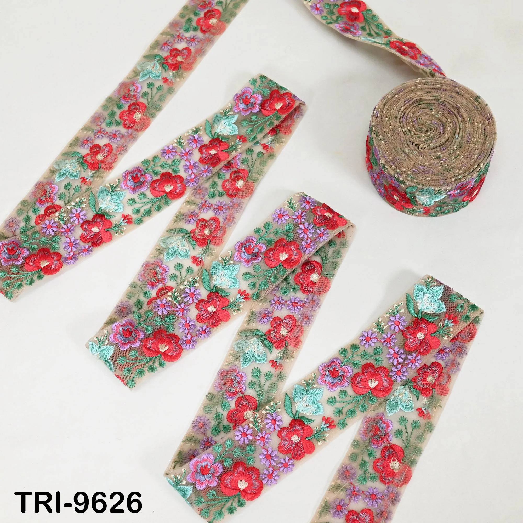 3 Yard Embroidery Ribbons Trim DIY Crafting Hair Accessories Sari Border Wedding Sewing Dress Indian Embroidered Embellishment Trimmings 5cm