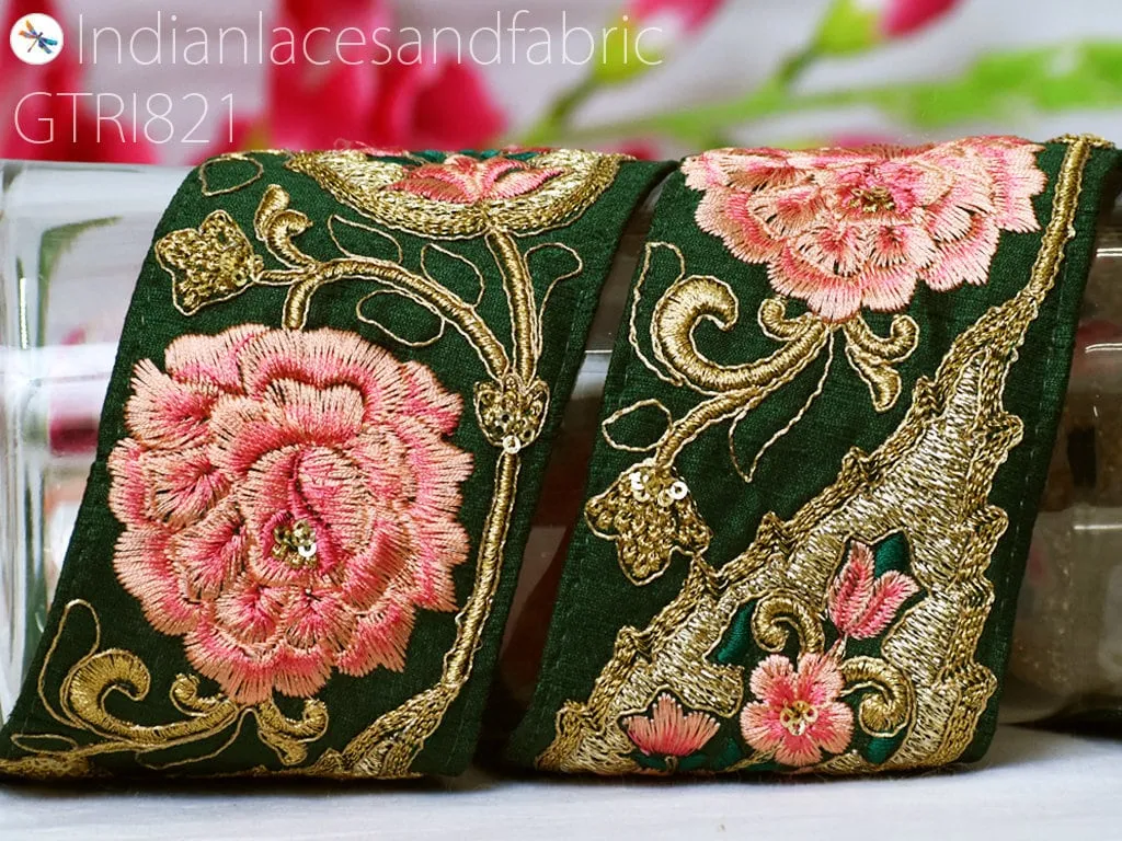 3 Yard Gold Embroidered Ribbon 75mm Trim Decorative Floral Lace Indian Sari Border Sewing Fabric DIY Crafting Trimmings Home Decor Headbands