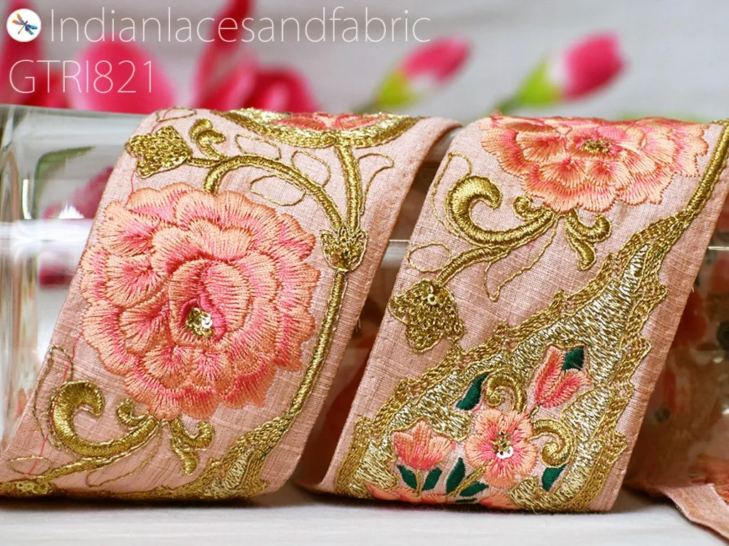 3 Yard Gold Embroidered Ribbon 75mm Trim Decorative Floral Lace Indian Sari Border Sewing Fabric DIY Crafting Trimmings Home Decor Headbands
