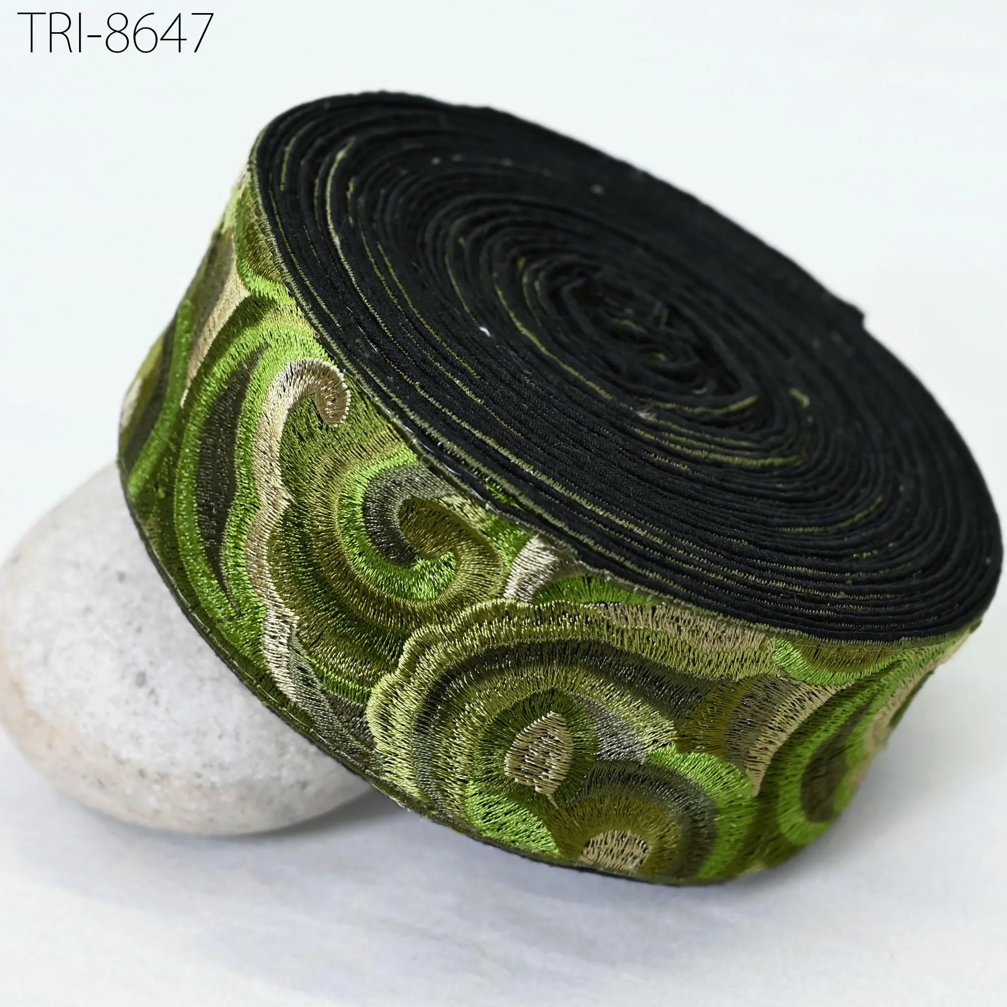 3 Yard Green Embroidered 55mm Trim Sewing Accessories Embroidery Ribbon Indian Border Crafting Embellishment Belts Hats Tote Bags Costumes