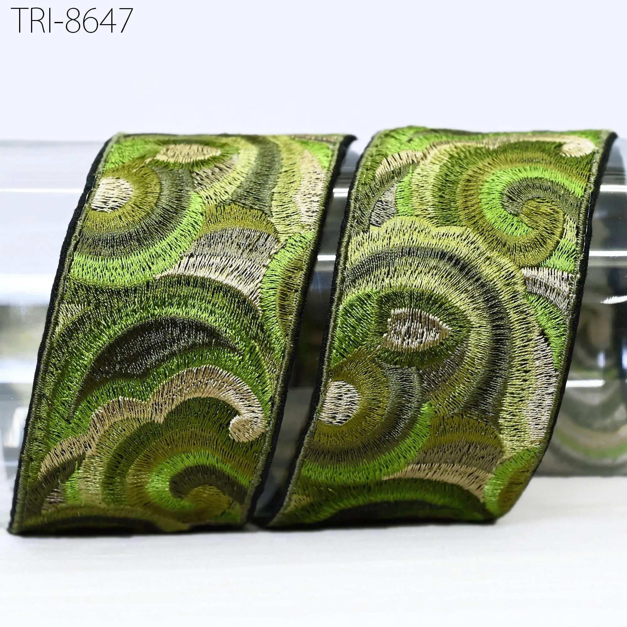 3 Yard Green Embroidered 55mm Trim Sewing Accessories Embroidery Ribbon Indian Border Crafting Embellishment Belts Hats Tote Bags Costumes