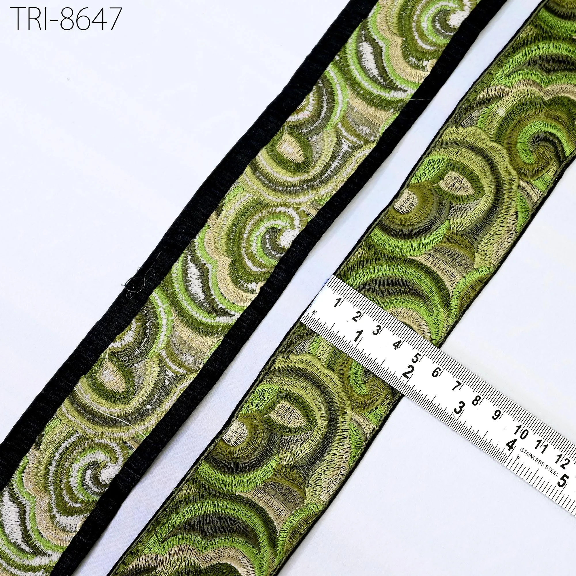 3 Yard Green Embroidered 55mm Trim Sewing Accessories Embroidery Ribbon Indian Border Crafting Embellishment Belts Hats Tote Bags Costumes