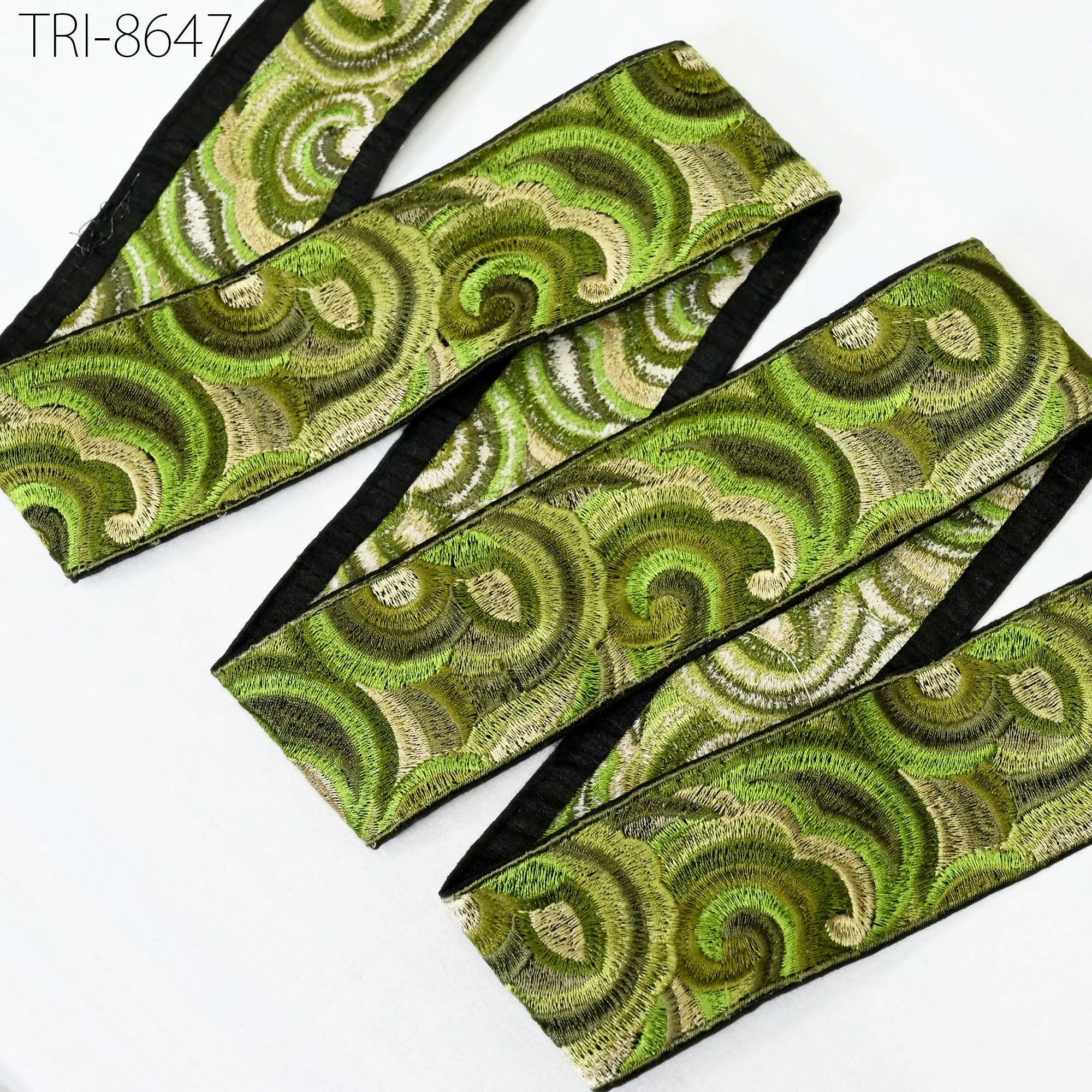 3 Yard Green Embroidered 55mm Trim Sewing Accessories Embroidery Ribbon Indian Border Crafting Embellishment Belts Hats Tote Bags Costumes