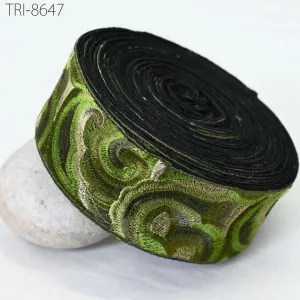 3 Yard Green Embroidered 55mm Trim Sewing Accessories Embroidery Ribbon Indian Border Crafting Embellishment Belts Hats Tote Bags Costumes