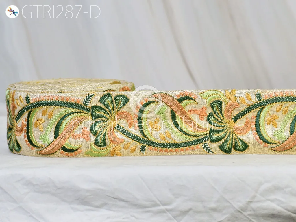 3 Yard Green Indian Sari Embroidery 5cm Trim Embellishment Saree Ribbons Cushions Sewing DIY Crafting Trimmings Border Curtain Home Décor