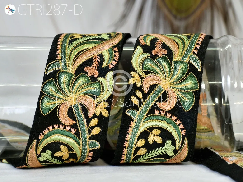3 Yard Green Indian Sari Embroidery 5cm Trim Embellishment Saree Ribbons Cushions Sewing DIY Crafting Trimmings Border Curtain Home Décor