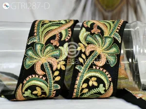 3 Yard Green Indian Sari Embroidery 5cm Trim Embellishment Saree Ribbons Cushions Sewing DIY Crafting Trimmings Border Curtain Home Décor