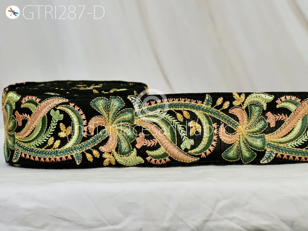 3 Yard Green Indian Sari Embroidery 5cm Trim Embellishment Saree Ribbons Cushions Sewing DIY Crafting Trimmings Border Curtain Home Décor