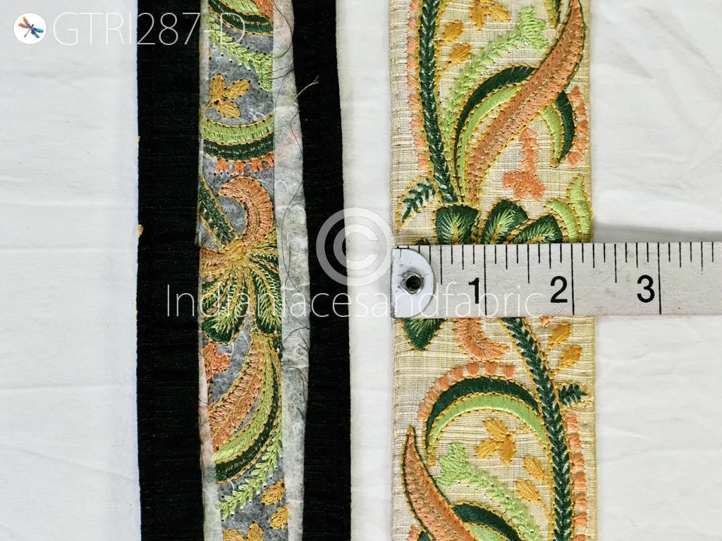3 Yard Green Indian Sari Embroidery 5cm Trim Embellishment Saree Ribbons Cushions Sewing DIY Crafting Trimmings Border Curtain Home Décor