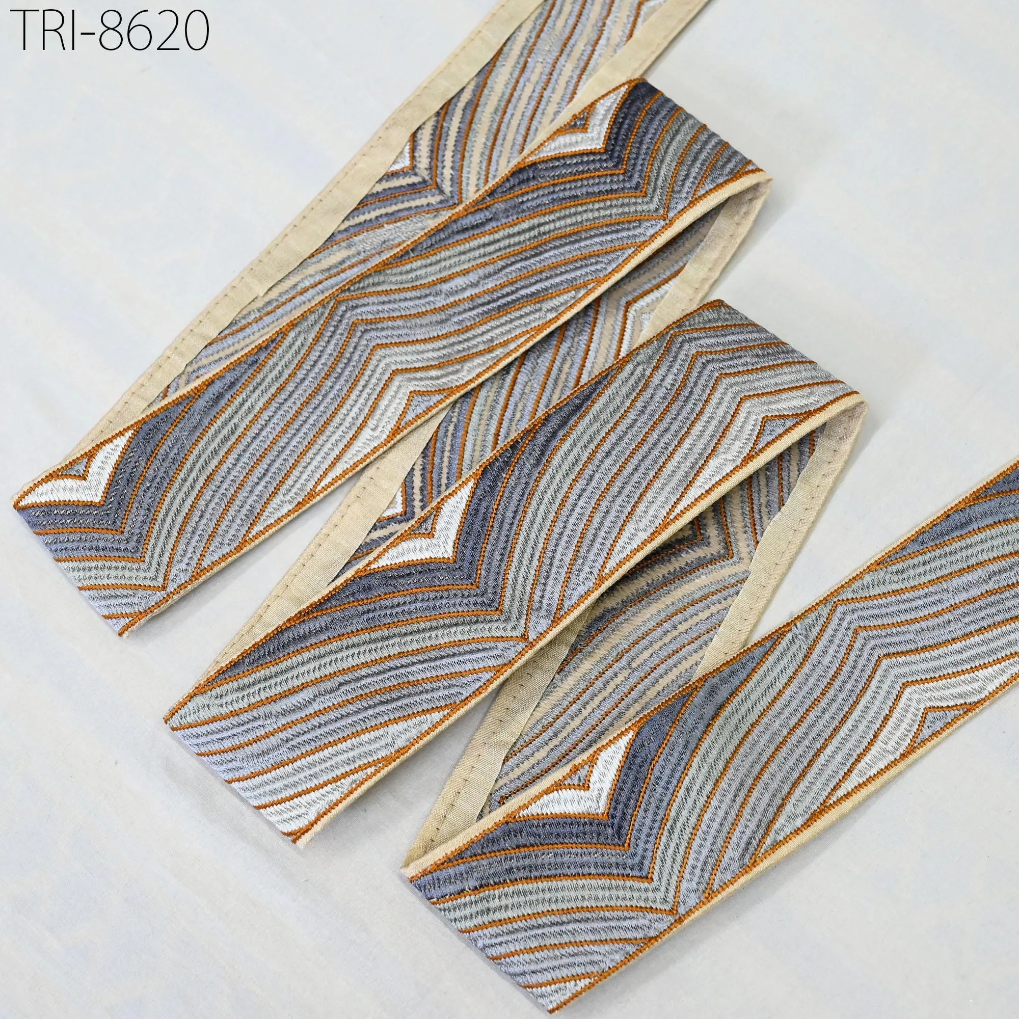 3 Yard Grey Embroidery 55mm Trim Ribbon Indian Sari Border Crafting Embroidered Decorative Costumes making Home Decor Tablecloth Trimmings