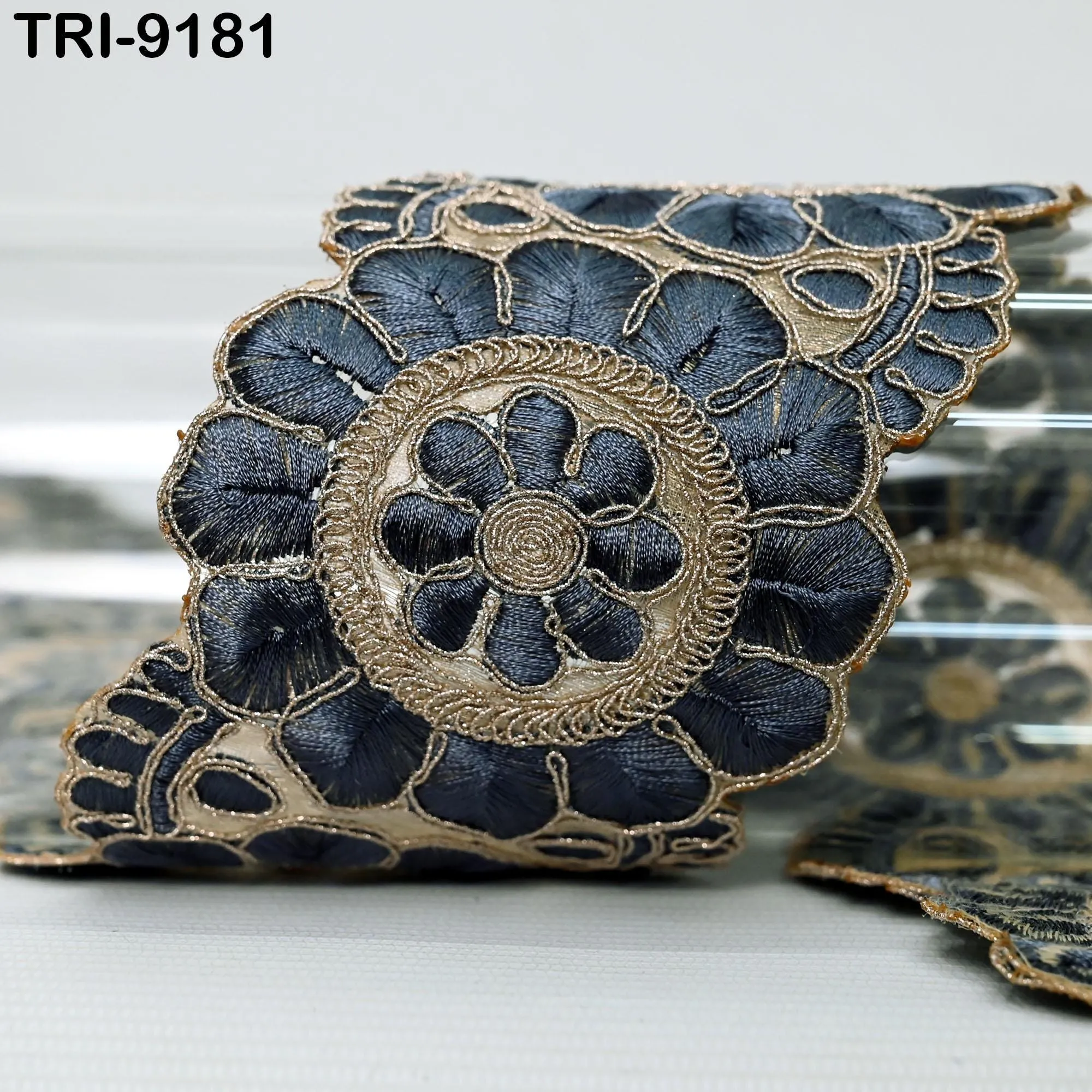 3 Yard Grey Indian Embroidery Trim 8cm Ribbon Embroidered Wedding Sari lehenga Border Saree  Sewing Crafting Wall Decor Curtains Headbands