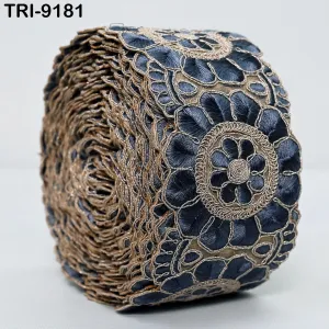 3 Yard Grey Indian Embroidery Trim 8cm Ribbon Embroidered Wedding Sari lehenga Border Saree  Sewing Crafting Wall Decor Curtains Headbands