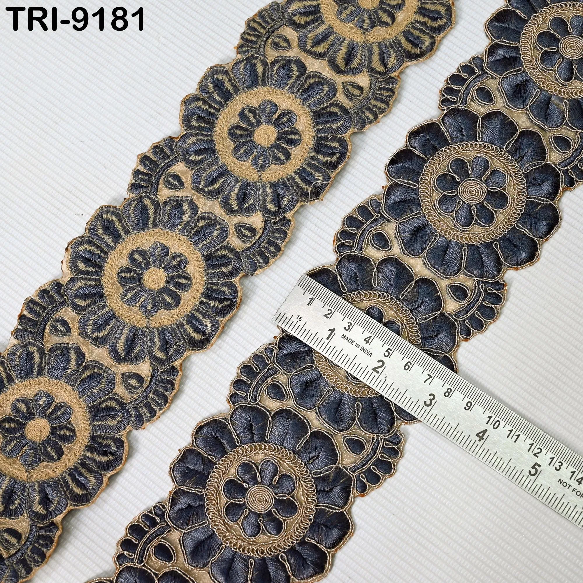 3 Yard Grey Indian Embroidery Trim 8cm Ribbon Embroidered Wedding Sari lehenga Border Saree  Sewing Crafting Wall Decor Curtains Headbands