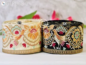 3 Yard Indian Embroidered Trim Cushions Embellishment Peacock Embroidery Saree Ribbon Sewing DIY Crafting Border Wedding Trimmings