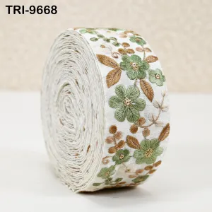 3 Yard Indian Embroidery Fabric 5cm Trim Embellishments DIY Crafting Sewing Saree Indian Sari Border Embroidered Ribbons Decorative Tapes